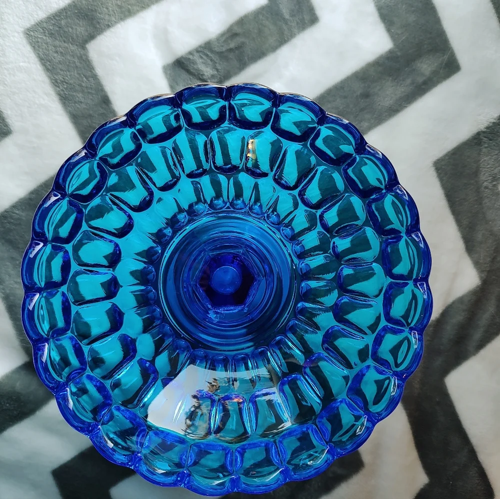 Vintage glass Indiana Aqua Blue Tear Drop Pedestal Compote Candy Dish 6" - Picture 3 of 11